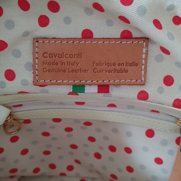 Calvacanti Italy Cream Ivory Patent Leather Satchel Tote Shoulder Bag - Picture 7 of 16